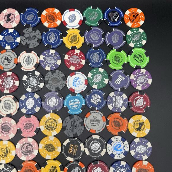 Huge Lot Of 185 Harley Davidson & 1 Indian Poker Chips Destinations Rare Vintage - Picture 3 of 8